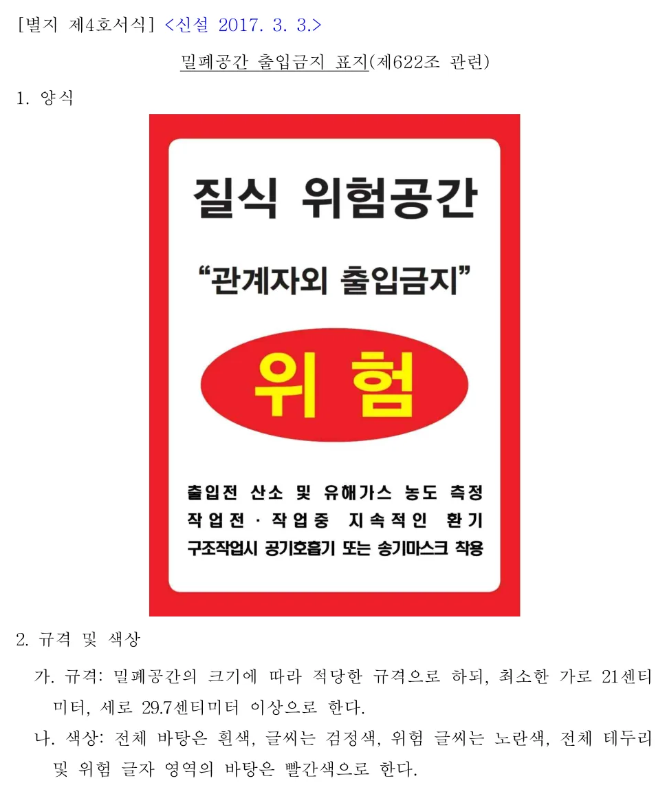 밀폐공간 출입금지 표지(제622조 관련) 1쪽